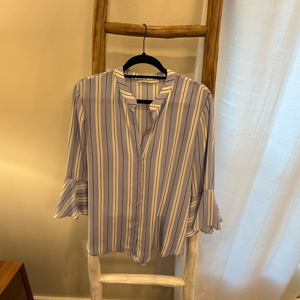 Leith Blue and White Striped Blouse
